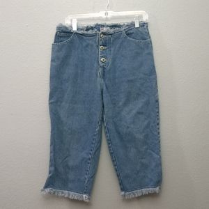 Ultra Flirt Button Fly Fringe High Rise Jeans Crop